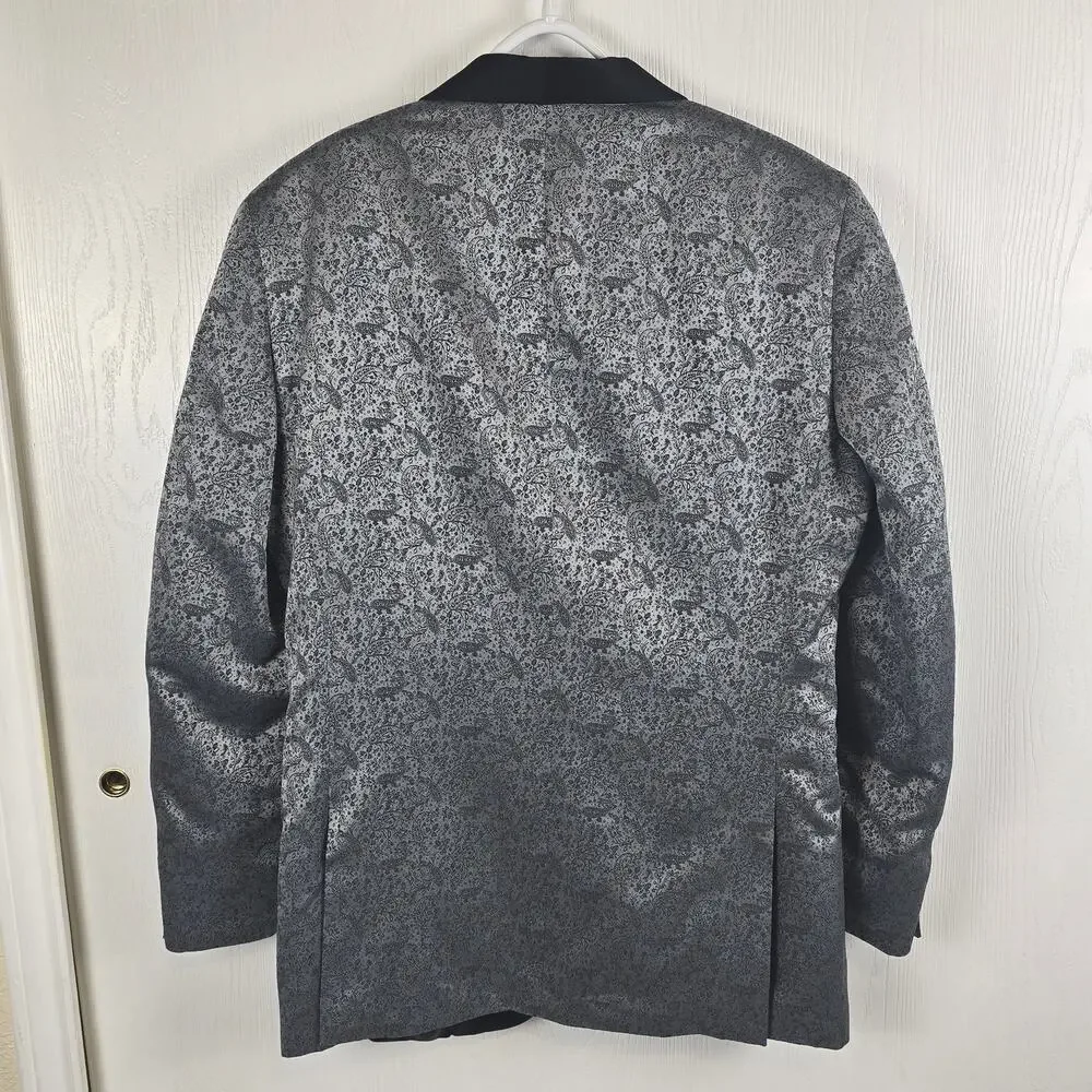 Egara Mens 38R Slim Fit Blazer Suit Jacket Gray Metallic Paisley Preppy Glam